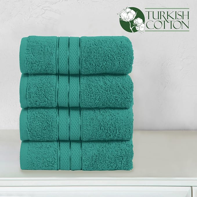 Elegant Comfort Three Line Popcorn Towel Set for Bathroom 16 x 28 inches, Premium Hotel Quality 4-Pack Hand Towels, 100% Turkish Cotton, Soft and Durable, Quick Dry and Highly Absorbent, Teal Blue
