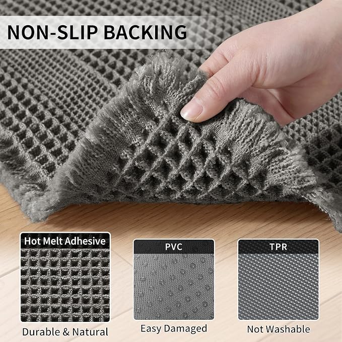 Waffle Bath Mat - Super Water Absorbing Bath Mat Quick Dry, Bathroom Rugs Non Slip Washable with Tassels, Rubber Backed Bathroom Mat for Bathroom Floor, Tub and Shower, 24" x 72", Dark Grey