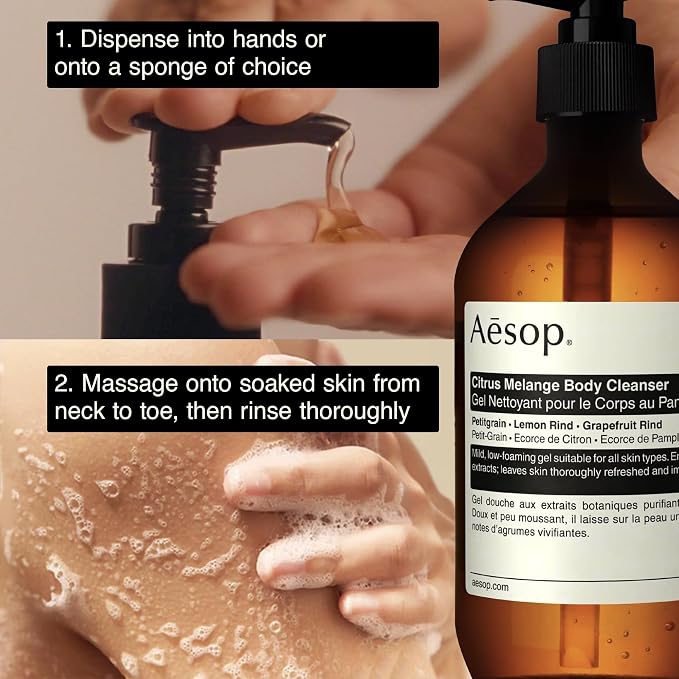 Aesop Citrus Melange Body Cleanser | Low-Foaming Shower Gel with Jasmine and Citrus Essential Oil Blend to Refresh & Hydrate Skin | 500 mL / 16.9 oz