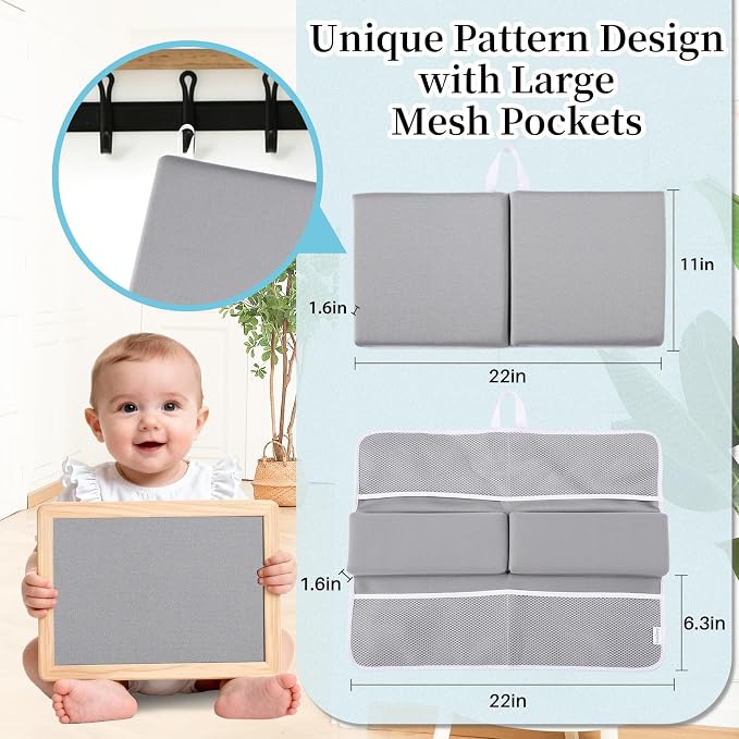 Bath Kneeler and Elbow Rest Pad Set, Gray 1.6" Thick Comfortable Kneeling Cushion with Organizer Pockets - Quick Drying, Foldable, Non-Slip for Bathing Time