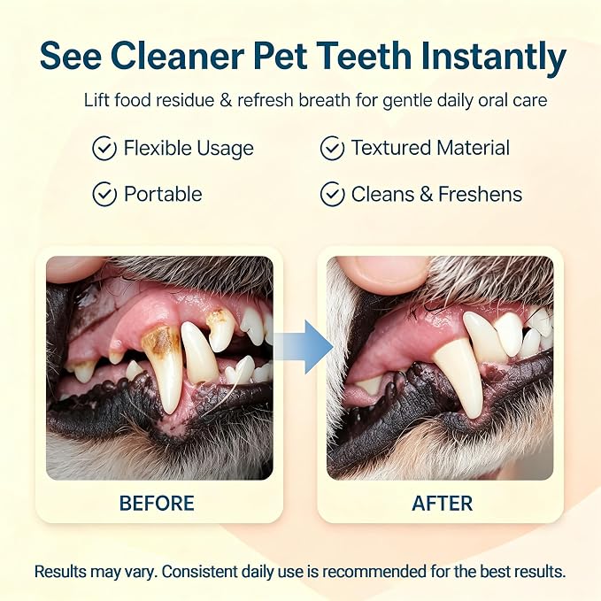 Pet Teeth Cleaning Finger Wipes for Dogs & Cats, Gentle Daily Oral Care Dental Wipes Helps Reduce Plaque Tartar & Freshens Breath, Dog Toothbrush Alternative for Puppies, Kittens & All Breeds,50 Count