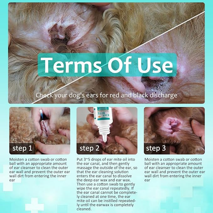 Ear Mites Treatment for Dogs and Cats,Dog Ear Infection Treatment Drops 1.5 Fl Oz | Relief for Dogs and Cats Suffering from Ear Mites, Pets Ear Cleaning Drops with Soothing Aloe for Dog & Cats