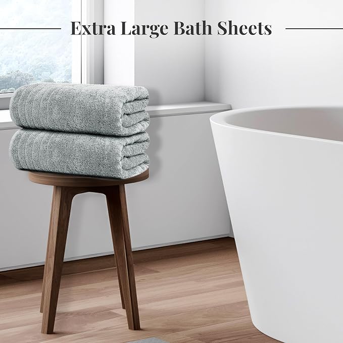 Tens Towels Pack of 2 Extra Large Bath Sheets 35 x 70 Inches, 100% Cotton, Larger & Lighter Weight, Quicker to Dry, Super Soft & Absorbent, Oversized Bath Towels, Cool Grey