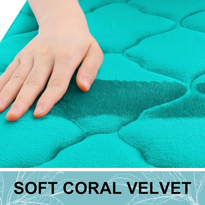 OLANLY Memory Foam Bath Mat Rug 59x20, Ultra Soft and Absorbent Bathroom Rugs, Non-Slip, Comfortable, Machine Washable Bath Carpet for Bathroom Floor, Tub, Shower and Home Decor Accessories, Teal