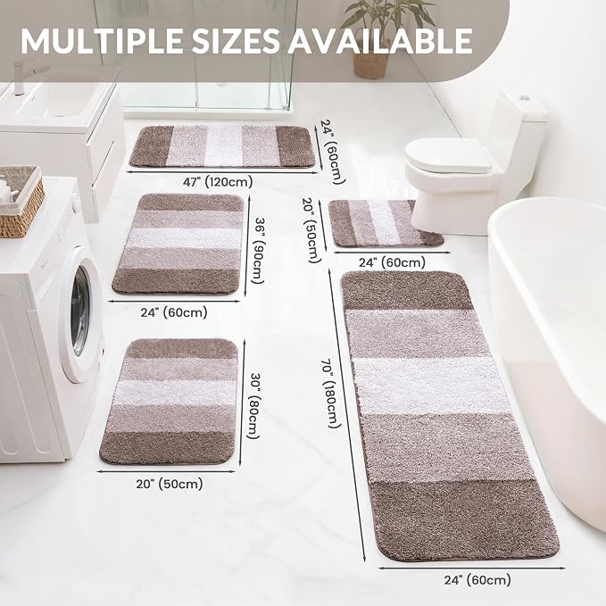 Exclusivo Mezcla Bathroom Rugs Mat 24x47, Extra Soft Non Slip Absorbent Microfiber Bath Rugs, Machine Washable Quick Dry Bath Mats for Bathroom Floor, Shower, Home Decor, Gradient Coffee