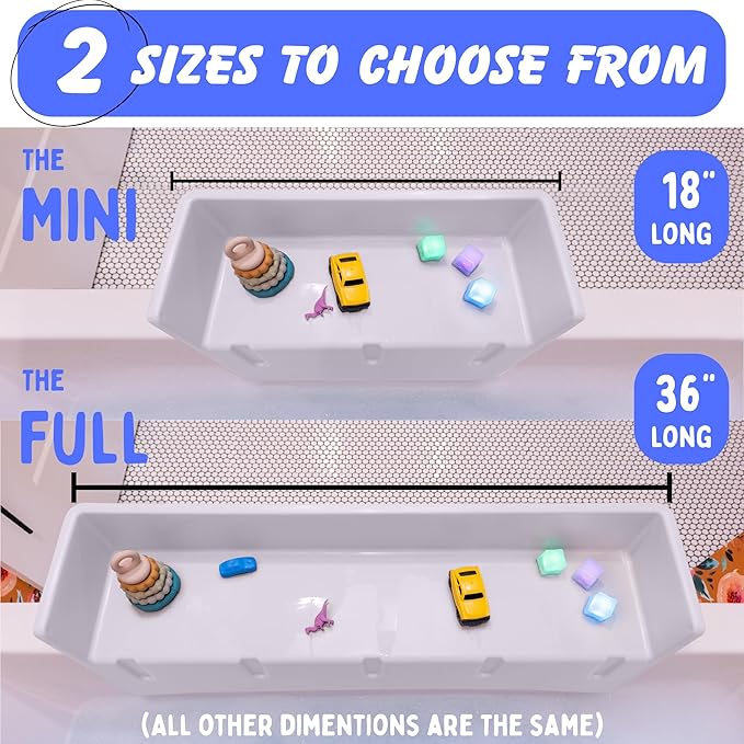 Tub Topper Kids Bathtub Splash Guard, Shelf & Toddler Bath Toy Tray - White | Toddler Bath Tray & Ledge Organizer, Strong Suction Cups, Patented Lip Design, Kids Bathroom Accessory Storage, Made in USA