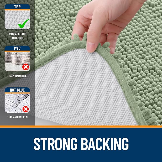 OLANLY Small Bathroom Rugs 24x16, Extra Soft Absorbent Chenille Bath Rugs, Rubber Backing Quick Dry, Machine Washable Bath Mats for Bathroom Floor, Tub and Shower, Home Decor Accessories, Sage Green