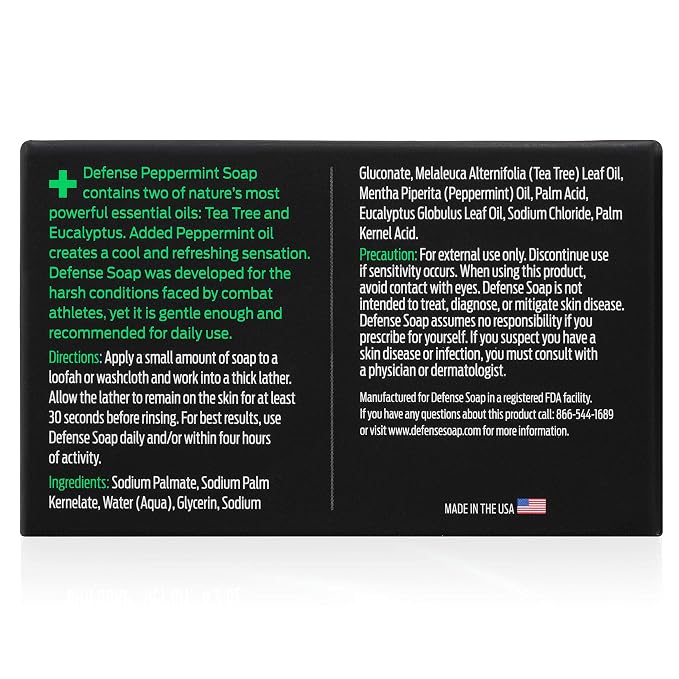 Defense Soap All Natural Peppermint Bar Soap for Men | Made by Wrestlers with Tea Tree Oil & Eucalyptus Oil to Promote Healthy Skin