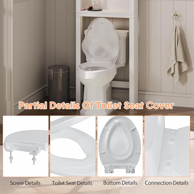Toilet Seat with Toddler Seat Elongated, PP Material Family Toilet Seat Cover, Soft Close Adult & Toddler Seats, Easy to Clean, Safe Potty Training Solution for Kids, Bathroom Upgrade for Home