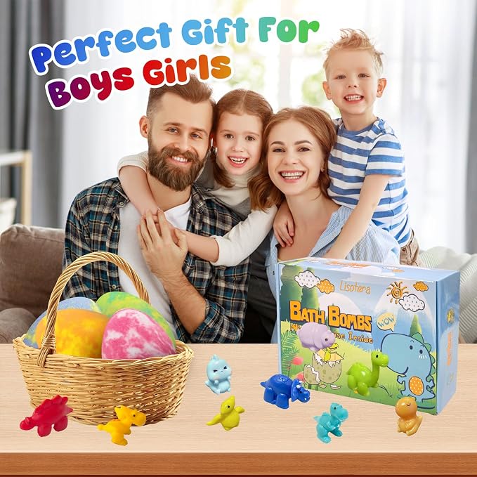 Bath Bombs for Kids with Surprise Toys Inside, 12 Pack Dinosaur Bath Bombs with Dino Toy & Suction Cup Bath Toys, Birthdays Gifts for Boys Girls, Colorful Bubble Bath Fizzy Ball for Kids Christmas