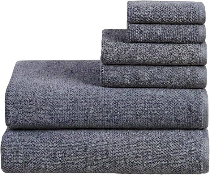 Great Bay Home 100% Cotton 6 Piece Bath Sheet Set - Absorbent, Quick-Drying, Durable Bath Towels for Bathroom Decor - Low-Twist, Two-Ply Fibers (Chambray Blue)