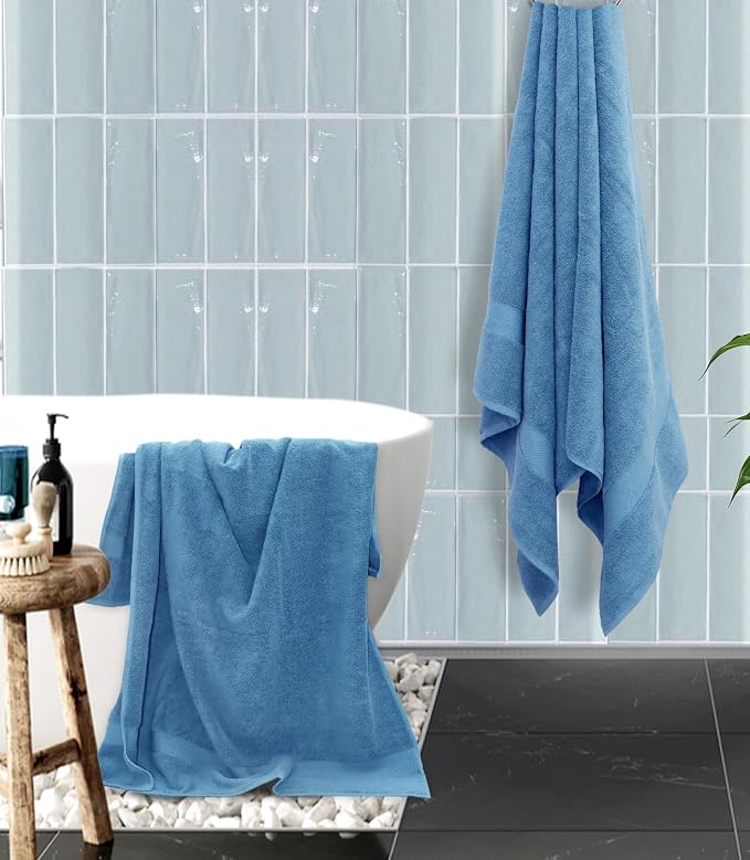 COTTON CRAFT Hotel Spa Luxury Bath Sheet - 2 Pack Oversized Extra Large 40 x 80 Towels - Heavyweight 700 GSM Pure 2 Ply Ringspun Cotton - Soft Absorbent Everyday Use Easy Care Bath Towel Set - Blue