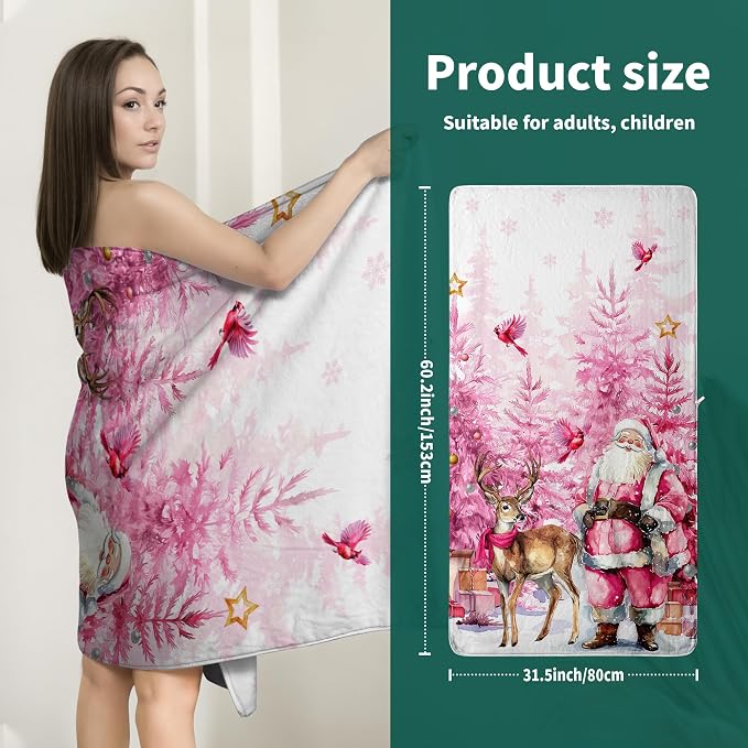 Pink Winter Fleece Bath Towel Absorbent Microfiber Decoration Bathroom Towel for Holiday