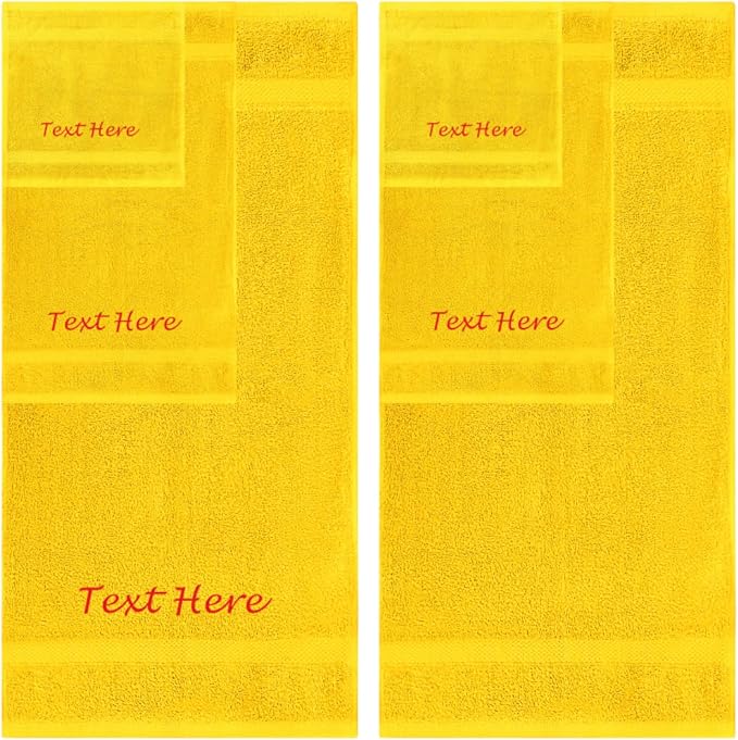 Personalized Passion Towels Set - 6 Pack Super Soft & Absorbent Turkish Cotton Towels for Bathroom, Spa, Gym, Pool and Hotels - Includes 2 Bath Towels, 2 Hand Towels, 2 Washcloths - Yellow Towel Set