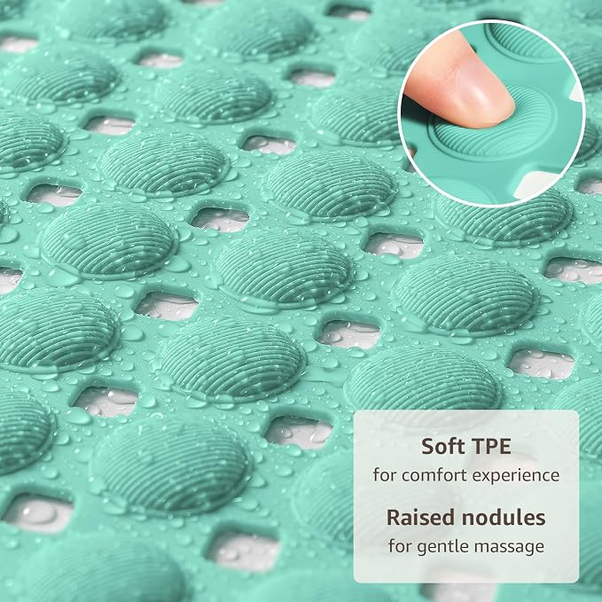 OTHWAY Bath Tub Shower Mat Non Slip, Bathtub Floor Liner Mats for Inside Shower Bathroom, Suction Cups and Drain Holes for Feet Scrubbing, Machine Washable, Soft on Feet, 35x16 Inch, Light Green