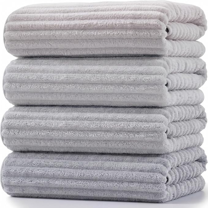 4 Pcs Extra Large Bath Towel Set 40x80'' Oversized Bath Sheet for Adult Microfiber Quick Dry Fluffy Absorbent Blanket with Hanging Loop for Pool Gym Body Shower(Gray)