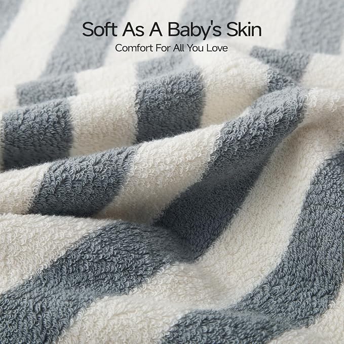 REDKISS Striped Hand Towels for Bathroom, Kitchen Decor, Guest Use, Ultra Soft and Highly Absorbent for Kids Adults, 100% Cotton, 12” x 28”, 3 Pack, Grey