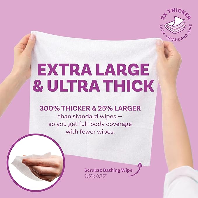 Extra Large Body Wipes for Adults Bathing No Rinse - 40 Ultra Thick Disposable Shower Wipes for Men, Women & Elderly - Great for Gym, Camping, Post Surgery - Lavender