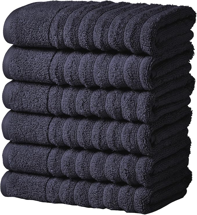 Great Bay Home 6 Pack Hand Towel Set - 100% Cotton Towels - Absorbent & Quick-Dry Towels for Bathroom (Navy Blue)