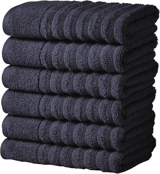 Great Bay Home 6 Pack Hand Towel Set - 100% Cotton Towels - Absorbent & Quick-Dry Towels for Bathroom (Navy Blue)