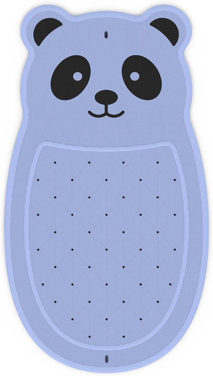 Panda Bathtub Mat Non Slip Kids Natural Rubber Low Odor, Bath Mat for Tub Non Slip for Baby 32"x18", Anti-Slip Surface and Strong Suction Cups Dual Anti-Slip, Machine Washable, Blue