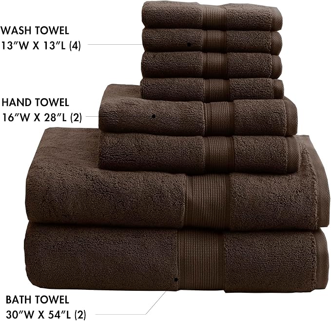 Madison Park 800GSM Bathroom Towel Set of 8 100% Cotton Bath Towel Set for Bathroom Luxurious Highly Absorbent 2 Bath Towels 2 Hand Towels 4 Washcloths Quick Dry Spa Quality Brown