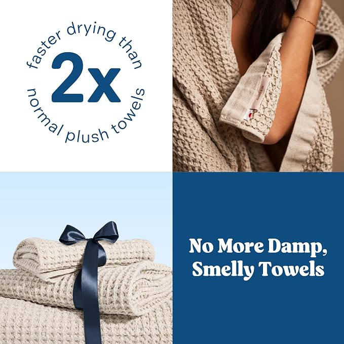 ONSEN Supima® Waffle Bath Towel, Large, Quick Dry Lint Free 100% USA Cotton, Lightweight Absorbent Bath Towel, 31x57 in (Oatmeal, 1x Bath Towel)