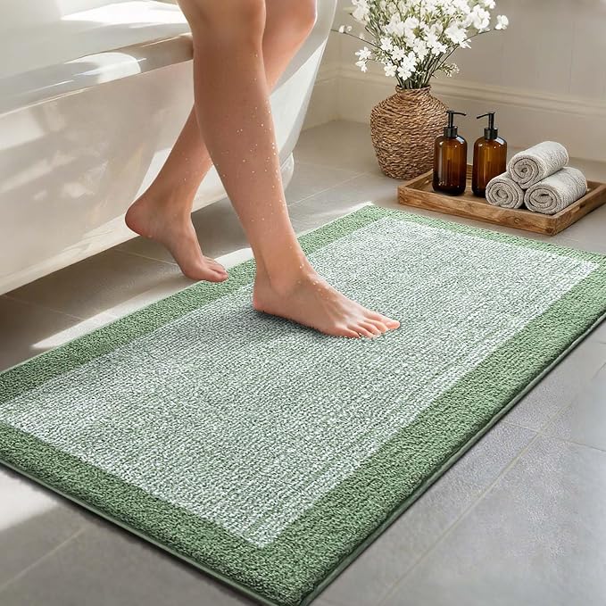 Bathroom Rugs 40x24 Non Slip Washable, Green Bath Mat for Bathroom Floor Tub, Soft Absorbent Quick Dry Mats for Shower, Bathtub,Home Decor
