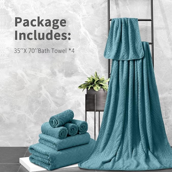 Bath Towel Set of 4 Extra Large Bath Sheet 35"x70" Oversized Bath Towel Soft Microfiber Bathroom Towel for Adults Highly Absorbent Quick Dry Towel for Bathroom,Hotel,Shower Bath Sheet Turquoise