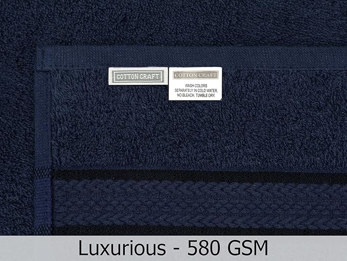 COTTON CRAFT Ultra Soft Hand Towels - 6 Pack - 16x28-100% Cotton Face Towels - Absorbent Quick Dry Everyday Luxury Hotel Bathroom Kitchen Spa Gym Shower Pool Camp Picnic - 580 GSM - Navy