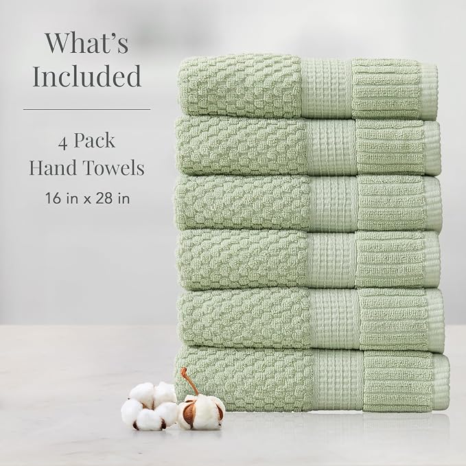 NY Loft 100% Cotton 6-Pack Hand Towel Set | Sage | Oeko-TEX | Quick-Dry | Six 16" x 28" Hand Towels | Super Absorbent | Designer-Styled Texture