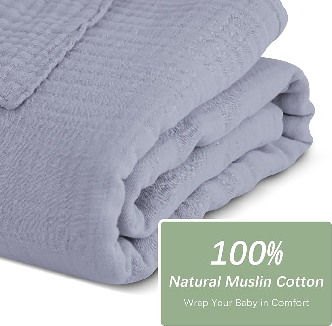 SWEET DOLPHIN Muslin Baby Bath Towels Blanket - 2 Pack 100% Cotton Towel for Babies, Infants, Toddlers - 40x40Inch - Highly Absorbent, Grey