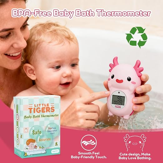 Baby Bath Thermometer, Digital Temperature Water Thermometer, Safety Bathtub Floating Toy for Baby, Infants, Toddlers - Pink Axolotl