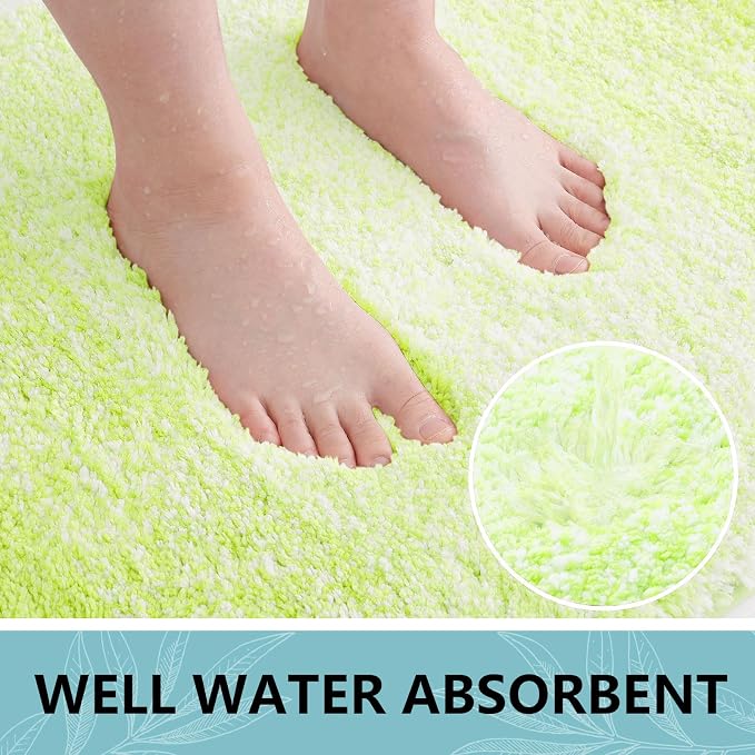 Arotive Microfiber Bathroom Rugs, Shaggy Soft and Absorbent Contour Toilet Rugs, Thick Plush Machine Washable Dry Bath Mats for Toilet Base, 30x20, Light Green, Rectangular