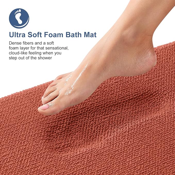 OLANLY Thick Memory Foam Bathroom Runner Rugs 59x24, Extra Soft Absorbent Long Bath Rug, Quick Dry Bath Mats, Non-Slip, Machine Washable Mat, Tub and Shower, Home Decor Accessories, Rustic Terracotta