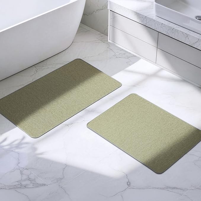 Bathroom Rugs Sets 2 Piece, Thin Bath Mat Absorbent Quick Dry, Machine Washable, Rubber Backing for Non Slip, Low Pile Cozy Cloth Bathroom Rug Set for Tub/Sink/Shower (27"x17" & 36"x24", Sage Green)