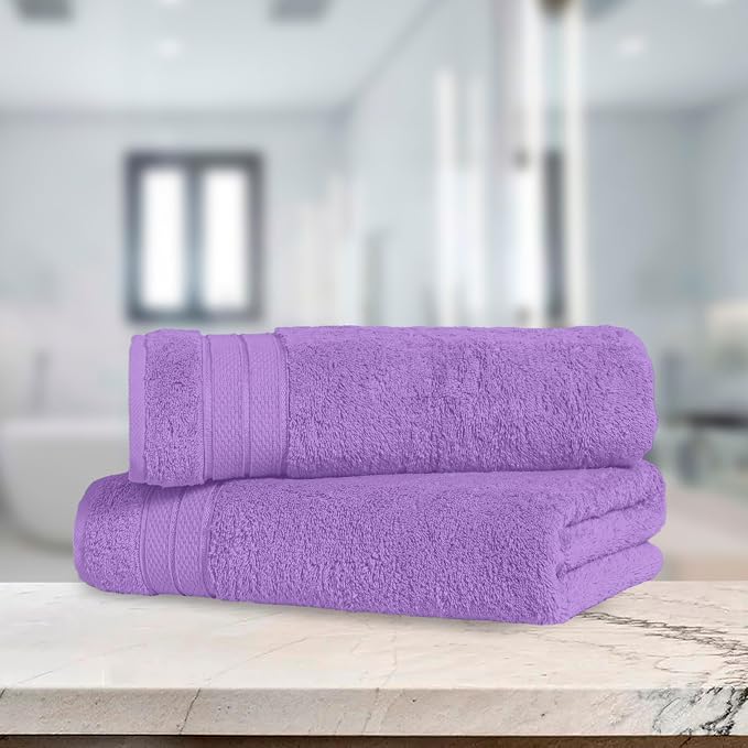 Elegant Comfort Three Line Popcorn Towel Set for Bathroom 27 x 54 inches, Premium Hotel Quality 2-Pack Bath Towels, 100% Turkish Cotton, Soft and Durable, Quick Dry and Highly Absorbent, Lavender