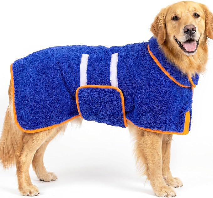 Bienbee Dog Bathrobe, Quick Drying Super Absorbent Pet Robes for Small Medium Large Dogs, Drying Coat for After Bath & Swim, Warm & Cozy Dogs Towels, Dog Puppy Bath Supplies, Dark Blue XL