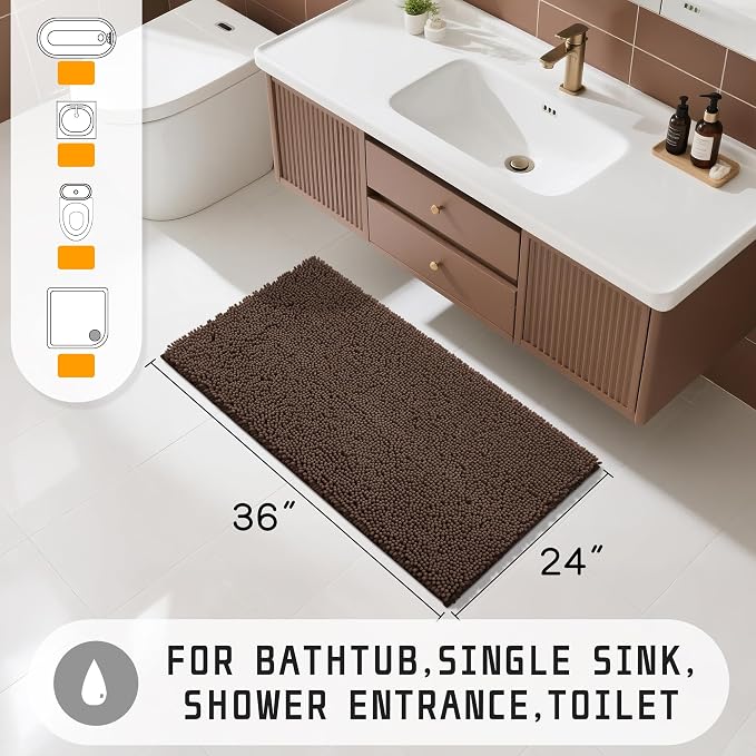 Yimobra Large Bathroom Rugs 36"x24", Non Slip Bath Mat for Tub, Shaggy Rug Floor Carpet, Extra Soft Super Absorbent Quick Dry, Machine Washable,Brown