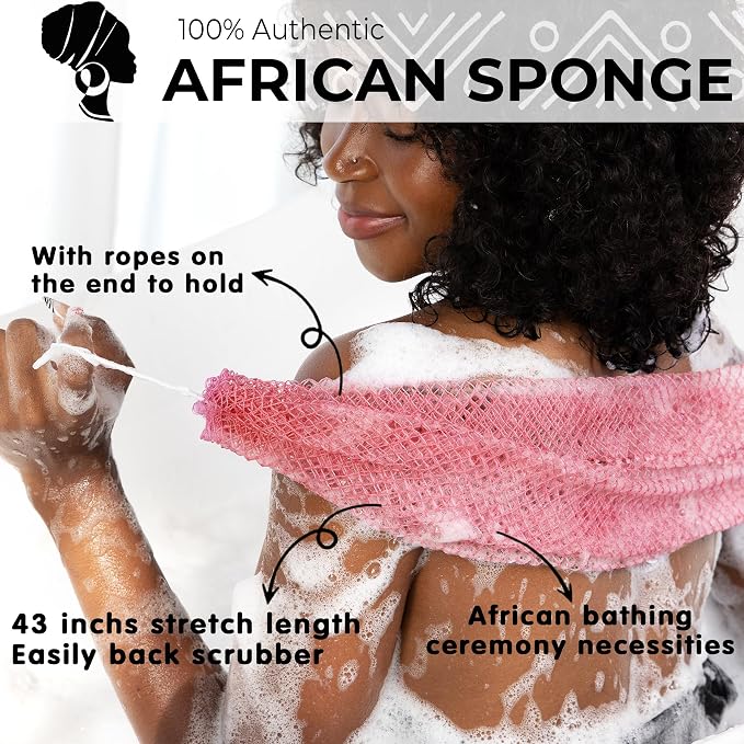 African Net Sponge Authentic - Afro Scrub Exfoliating Net Sponge with Knots - African Bath Sponges for Body Scrubber Exfoliator - Back Scrubber for Shower Bathing Accessories