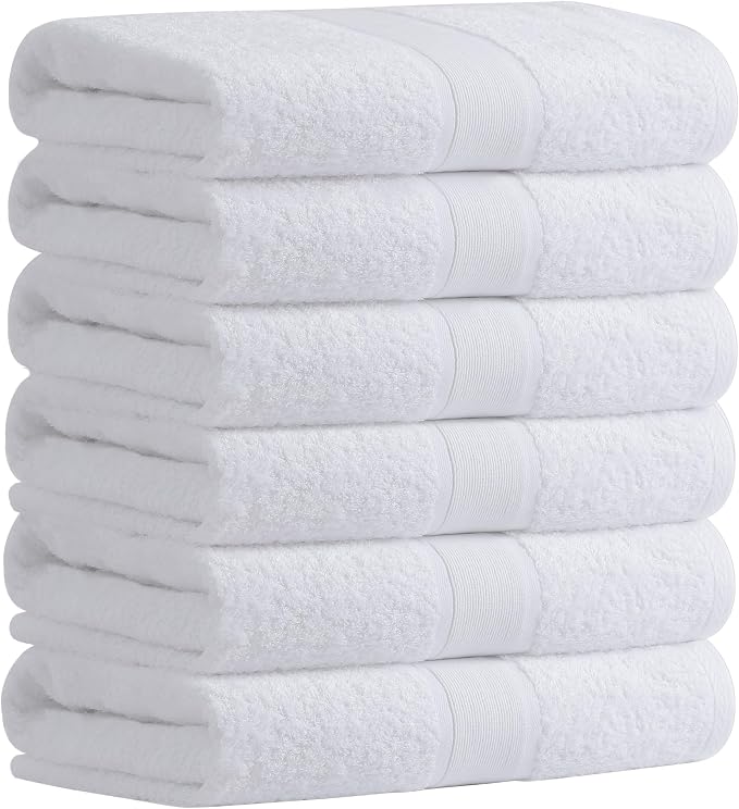 Aibaser Viscose from Bamboo and Cotton Bath Towels Set of 6-27x54 Inch Ultra Soft, Highly Absorbent Large Shower Towels for Bathroom, Spa & Gym (6 Piece Set) (White)