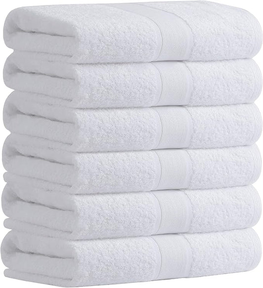 Aibaser Bath Towels, 27x54inch - Natural, Ultra Absorbent Towels for Bathroom, Travel, Gym, Shower and Spa (6 Piece Set) (White)
