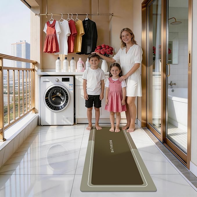 Bathroom Mat Rugs, Super Absorbent Shower Mats, Non Slip Quick Dry Thin Rubber Mats for Bathroom Floor Fit Under Door, Shower Rug for Bathtub, Shower, Brown