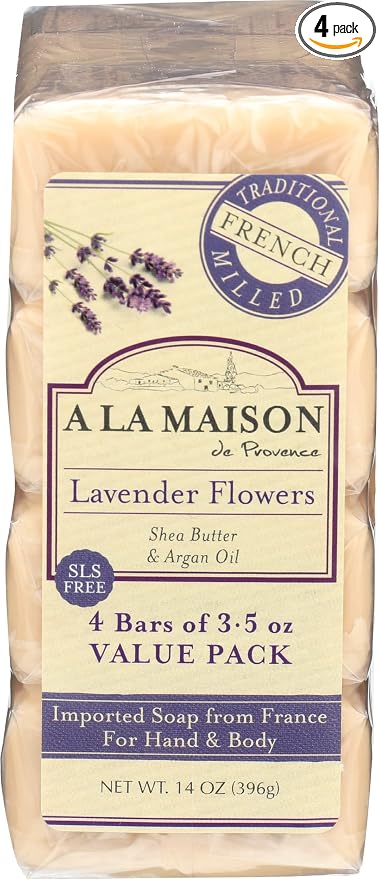 A LA MAISON Lavender Flower Bar Soap - Triple French Milled Natural Moisturizing Hand Soap Bar (4 Bars of Soap, 3.5 oz)