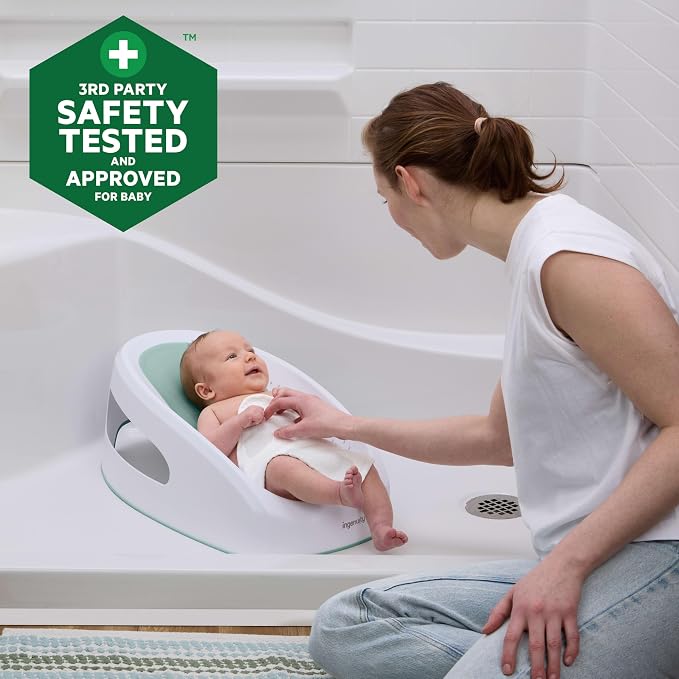 Ingenuity Easy Rinse Baby Bather, Non-Slip Newborn Bath Support for Babies 0-6 Months, Green