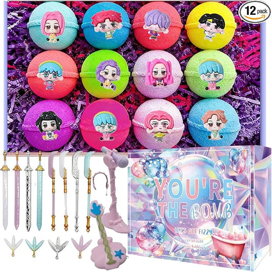 Bath Bomb with Surprise Inside, 12Pcs Bath Bombs with Mini Cosplay Pretend Playset, Organic Natural Essential Oils Fun Bubble, Ideal Easter Birthday Christmas Gifts