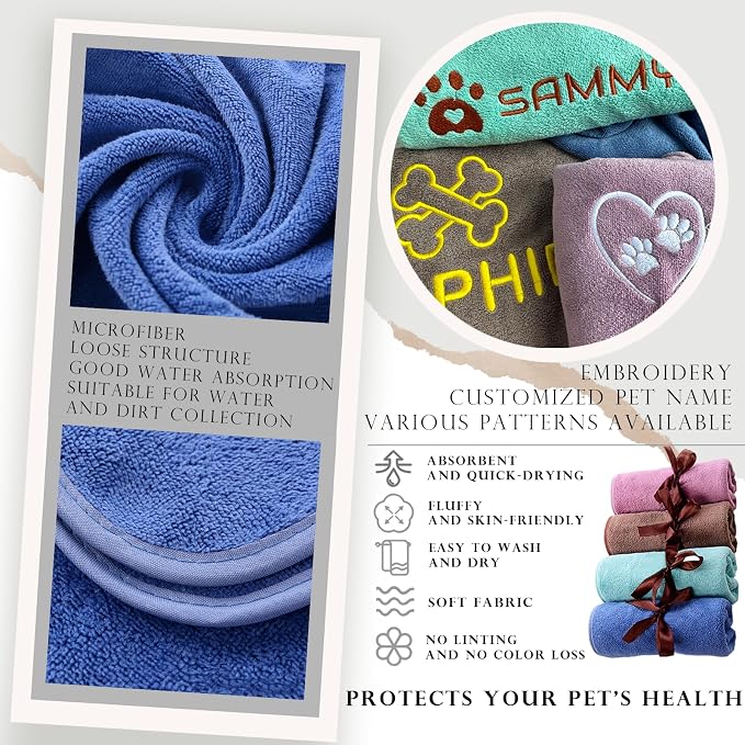 xrlsg Personalized Cat Towel Custom Towel for Cat Bath Supplies with Embroidered Pattern Name Super Absorbent Towels for Pet Bath 20 in x 40 in Brown
