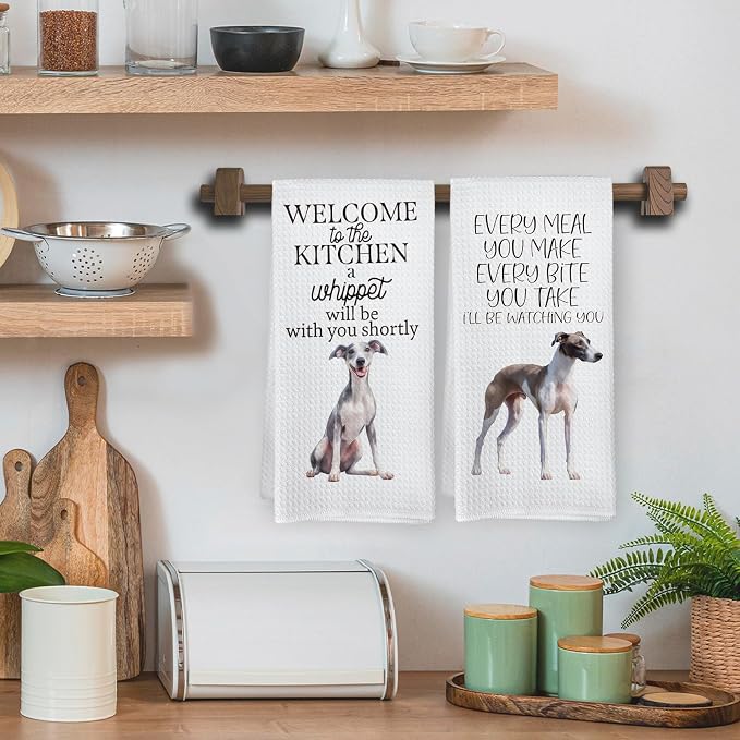 Funny Whippet Dog Kitchen Towels, Whippet Dog Lovers Gifts for Women Men Hand Towels, Pet Lover Gifts Dishcloths Dish Towel for Kitchen 16x24 Inches Set of 2