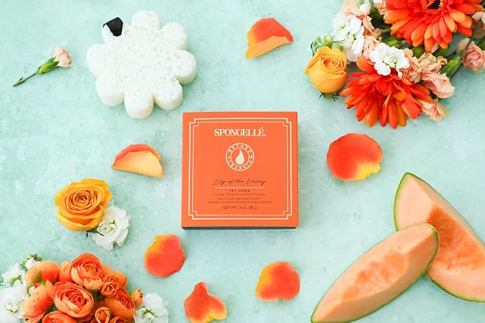 Spongellé Lily of The Valley Wild Flower Bath Sponge with Box for Mothers Day Gift | Built-in Body Wash & Body Scrubber, Shower Loofah Sponge for Women | 14+ uses