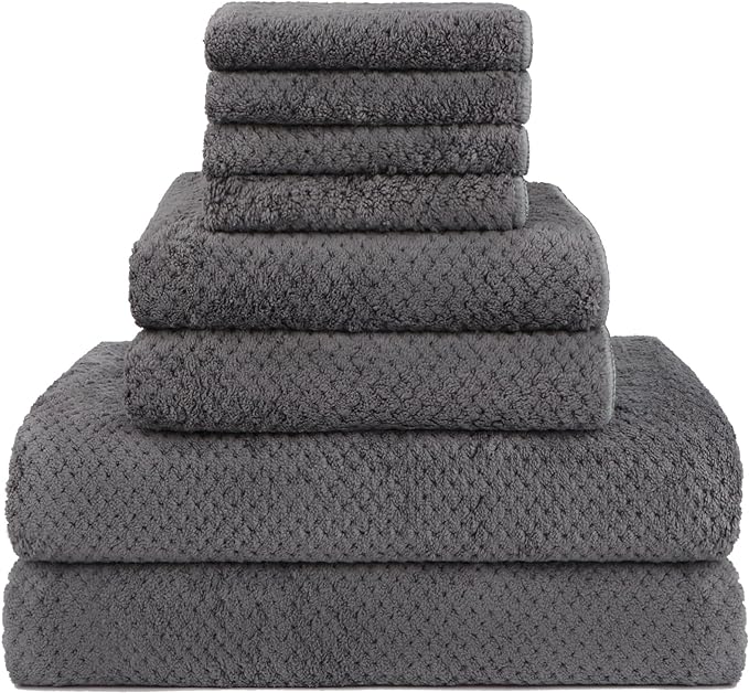 HOMEXCEL 8 Piece Bath Towel Set, Microfiber Bathroom Towel - 2 Bath Towels, 2 Hand Towels, and 4 Wash Cloths, Super Soft, Highly Absorbent Towels for Bathroom, Gym, Hotel, and Spa (Grey)